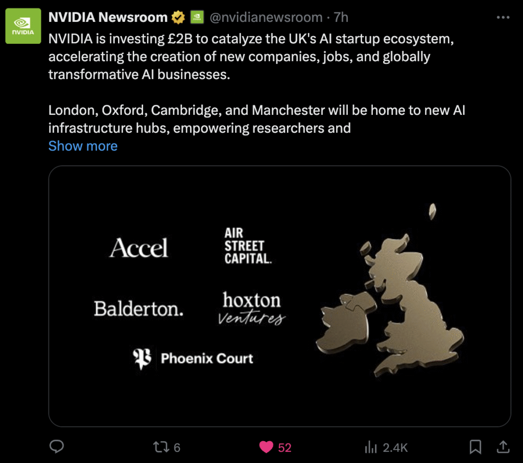 Nvidia Announces £2B UK Investment Plan Targeting Wayve, Revolut and AI Startups