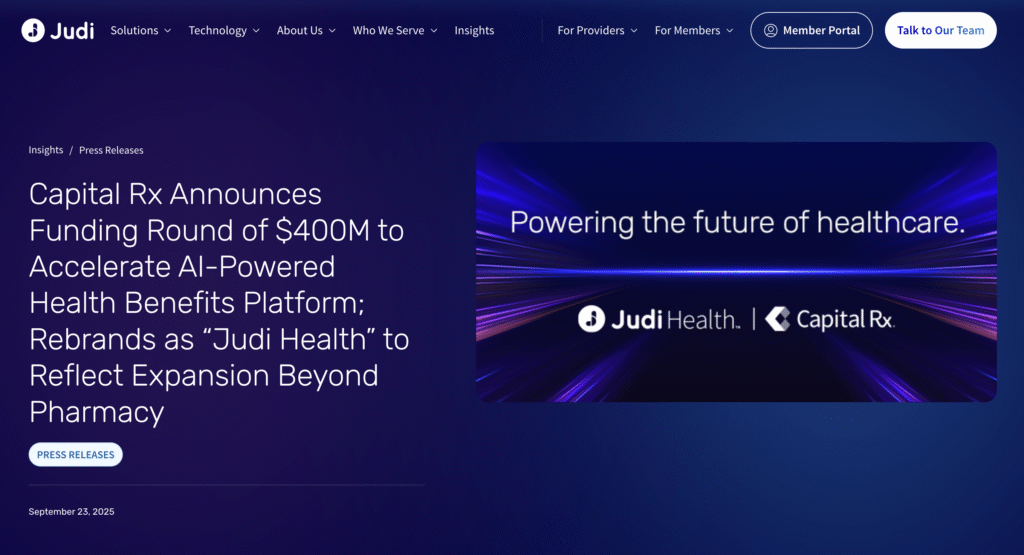 Judi Health (formerly Capital Rx) Raises $400M