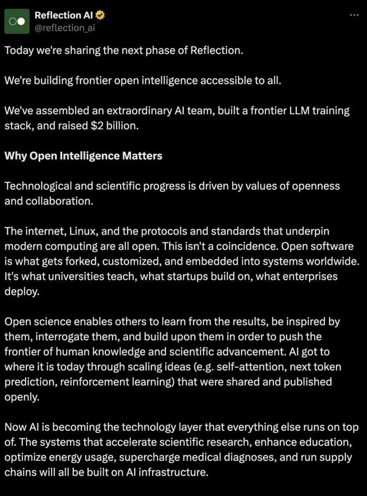Reflection AI funding X post 